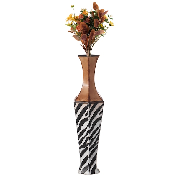 Uniquewise White striped and brown Metal Floor Vase Home Decor for Flowers and Artificial Floral Arrangements QI004522 - main